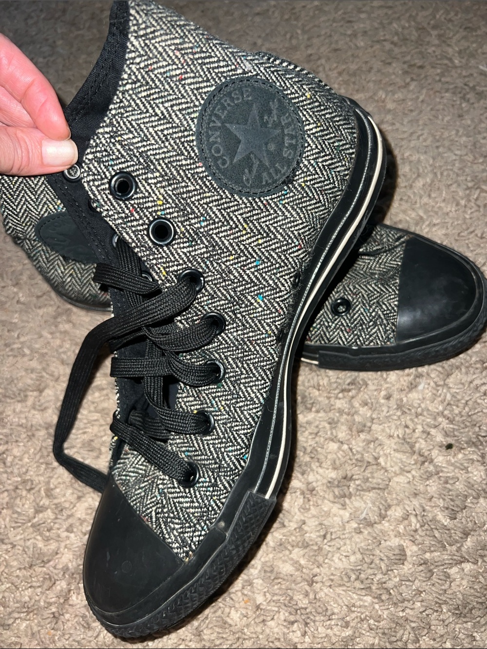 Converse Kids Herringbone High-Top Sneakers in Black and Gray